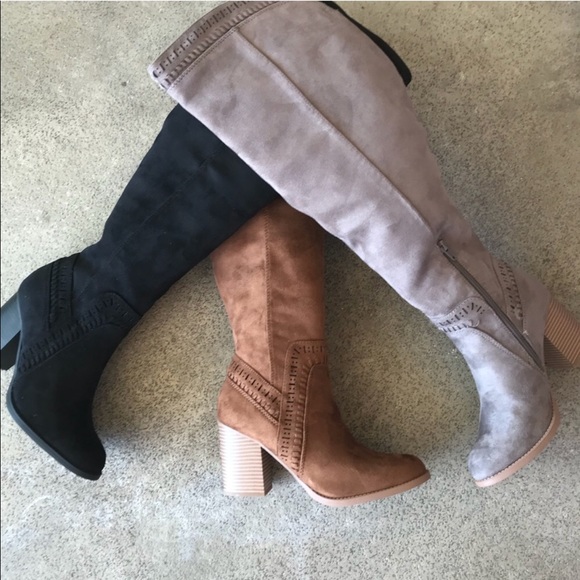 Soda Shoes Charcoal Gray Tall 3” Stack Heeled Boot - Picture 7 of 8